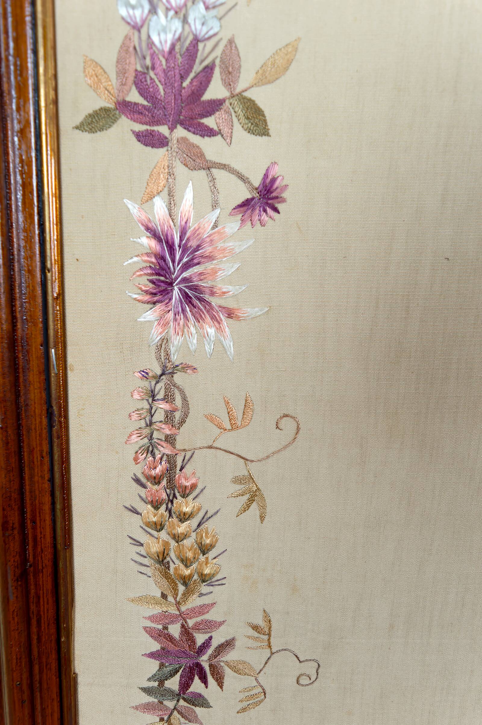 Important Set of Three Indochinese Silk Embroidered Tapestries