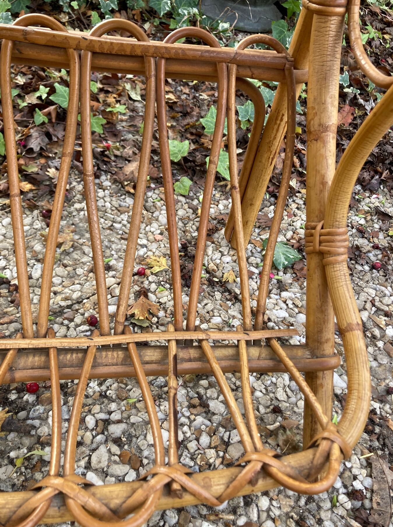 Vintage rattan magazine rack table