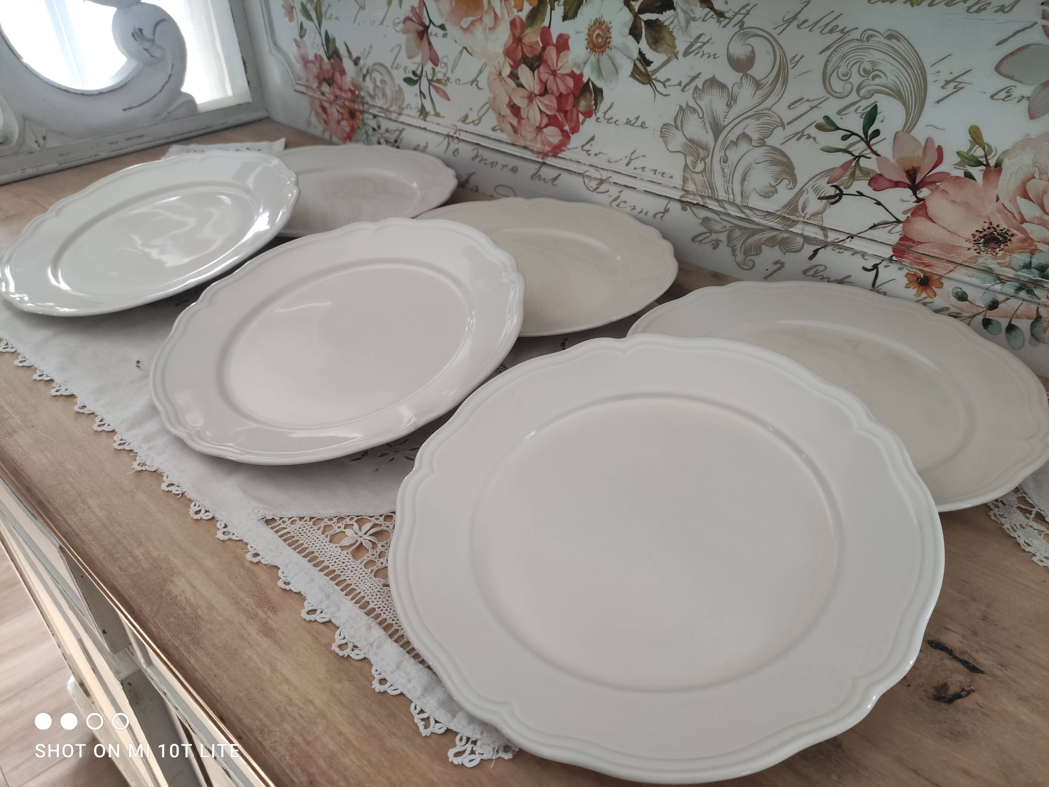 Lot de 6 assiettes plates en grès émaillé beige IKEA marli échancré