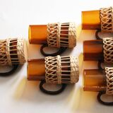 6 amber glasses wrapped in rattan Circa 60/70 Vintage