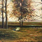 S. Vilata: Autumn Landscape (51 x 59 cm). Vintage 1970s