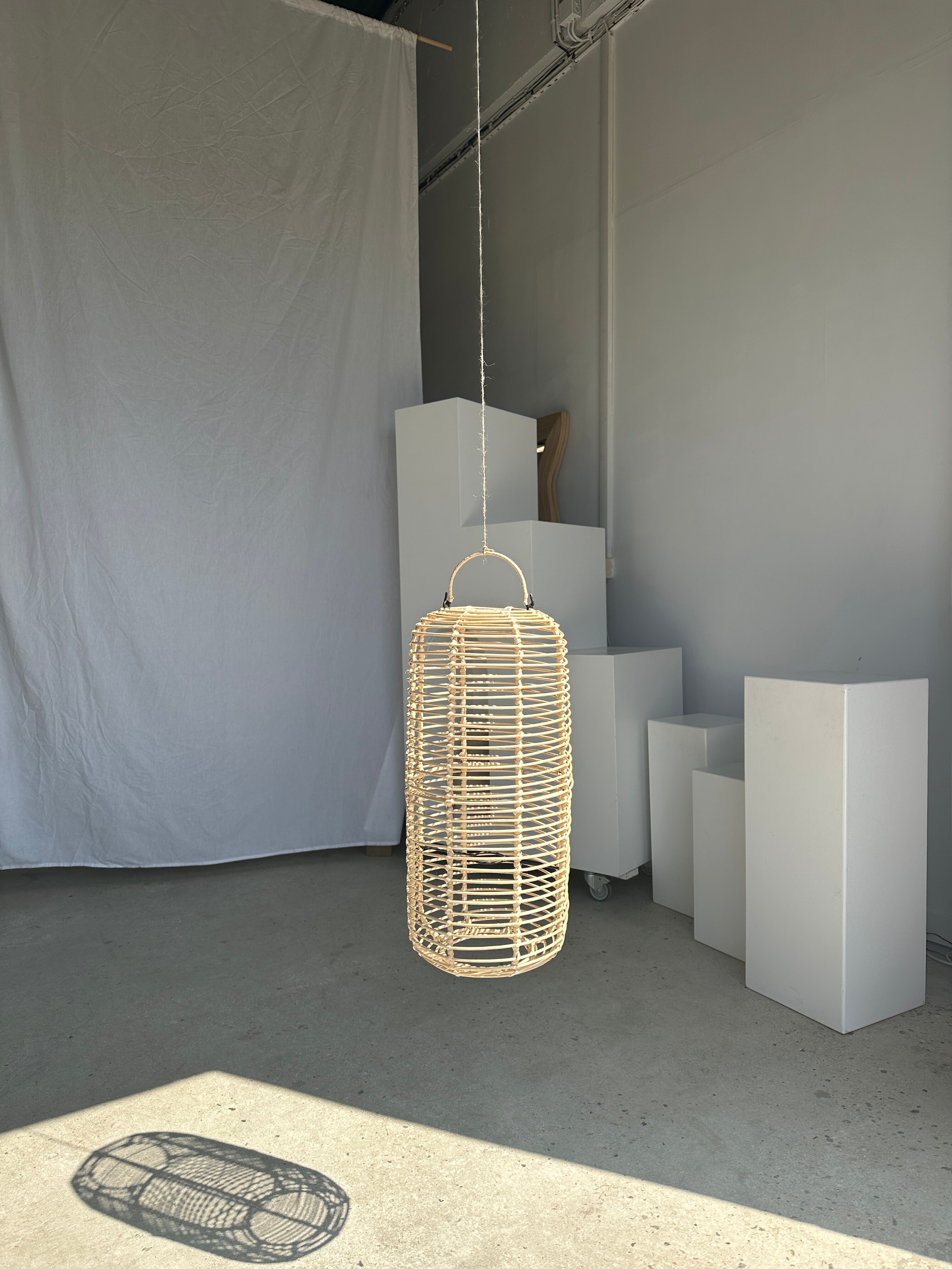 Large lantern-shaped rattan pendant lamp H50 D24