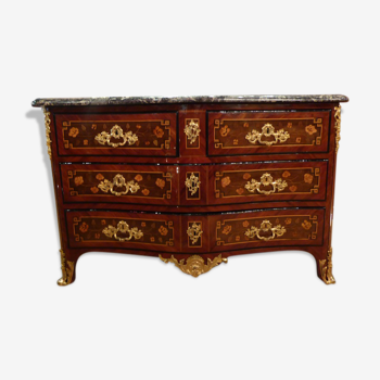 Commode galbée marqueterie de fleurs XVIIIème siècle