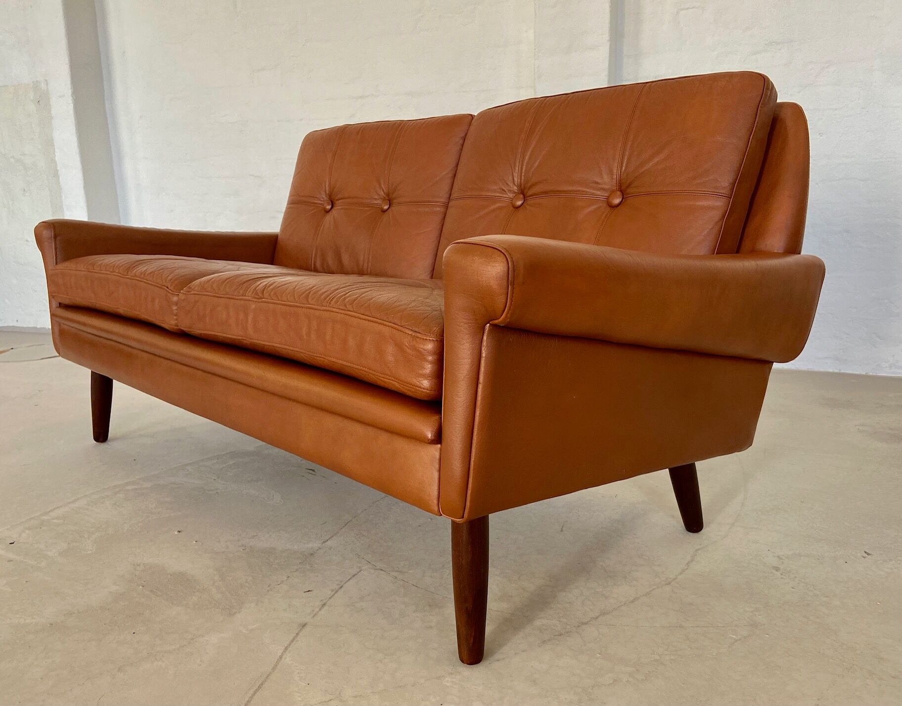 Vintage Danish mid-century Svend Skipper 2 person cognac leather sofa
