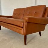 Vintage Danish mid-century Svend Skipper 2 person cognac leather sofa