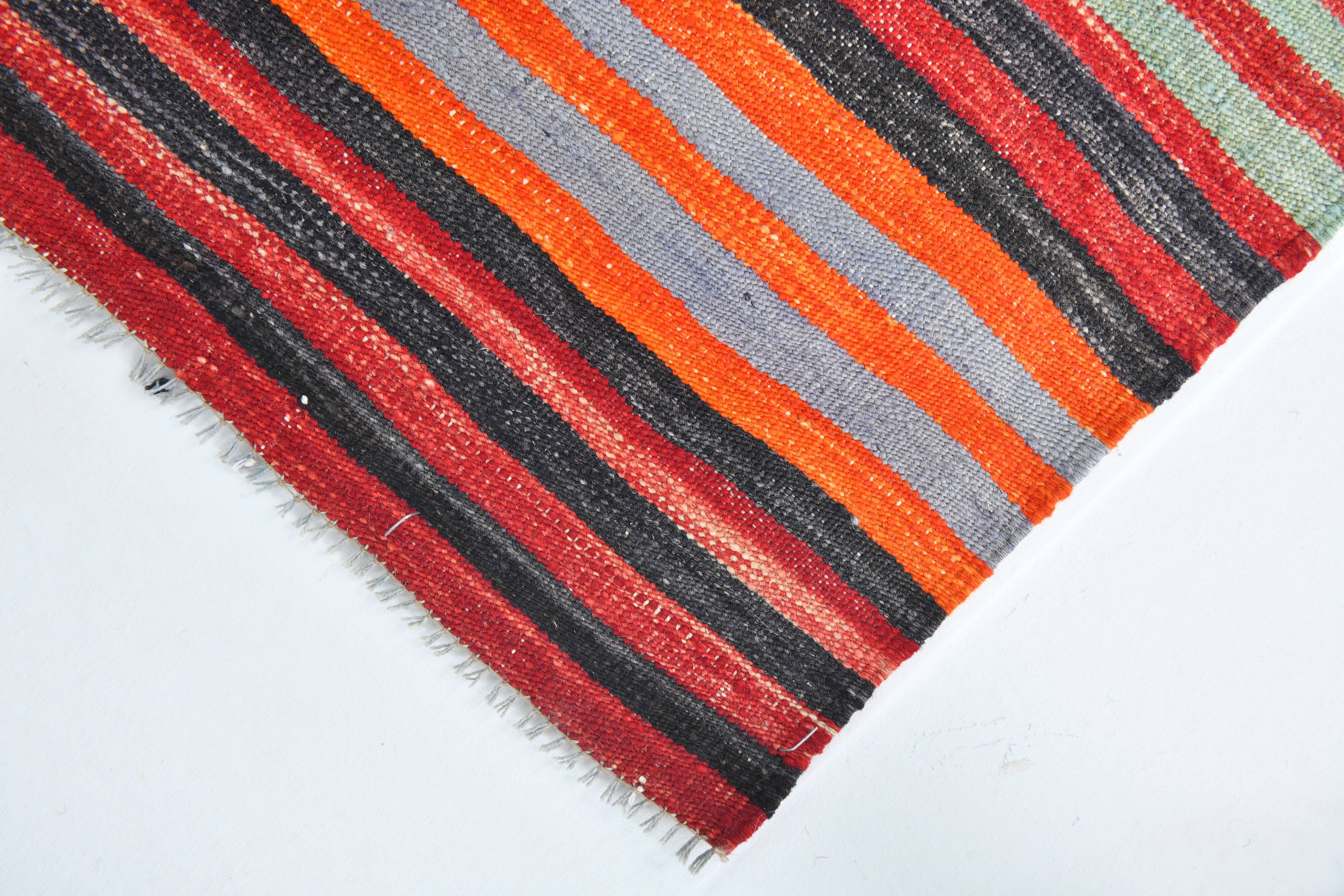 Red & Blue Large Vintage Kilim Rug, 200x352Cm