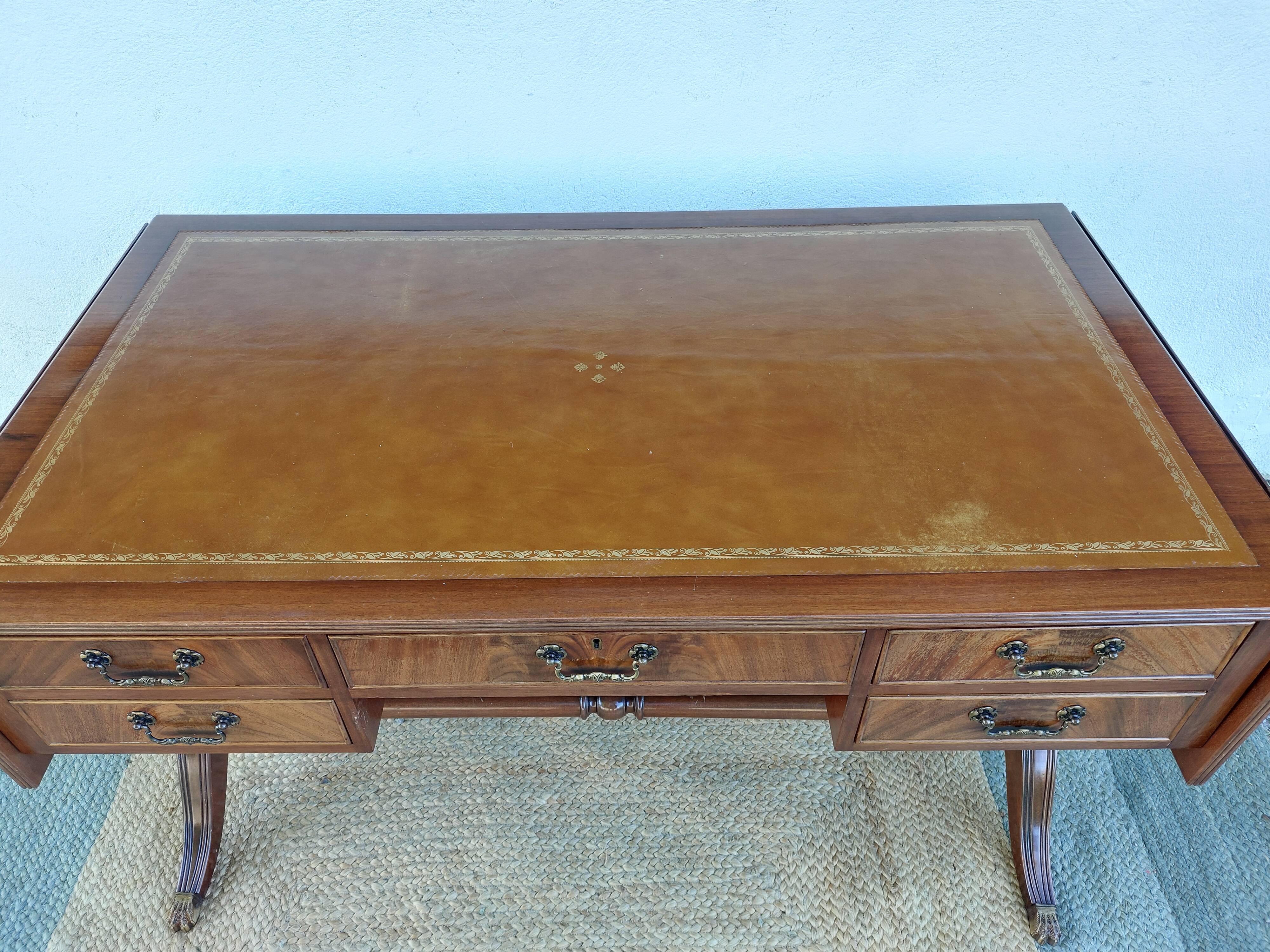 English desk and lyre chair, leather, extensions.