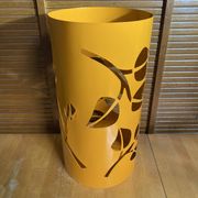 Orange Metal Cylindrical Design Umbrella Stand with Cut-Out Leaf Decoration #E2
