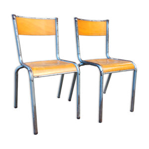 Paire chaises école métal gris