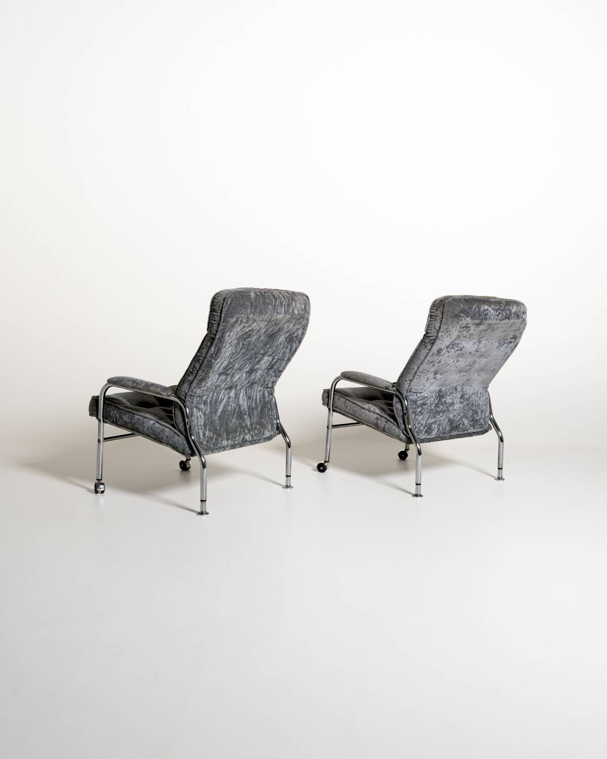 Scandinavian armchairs in velvet and steel, 1970s