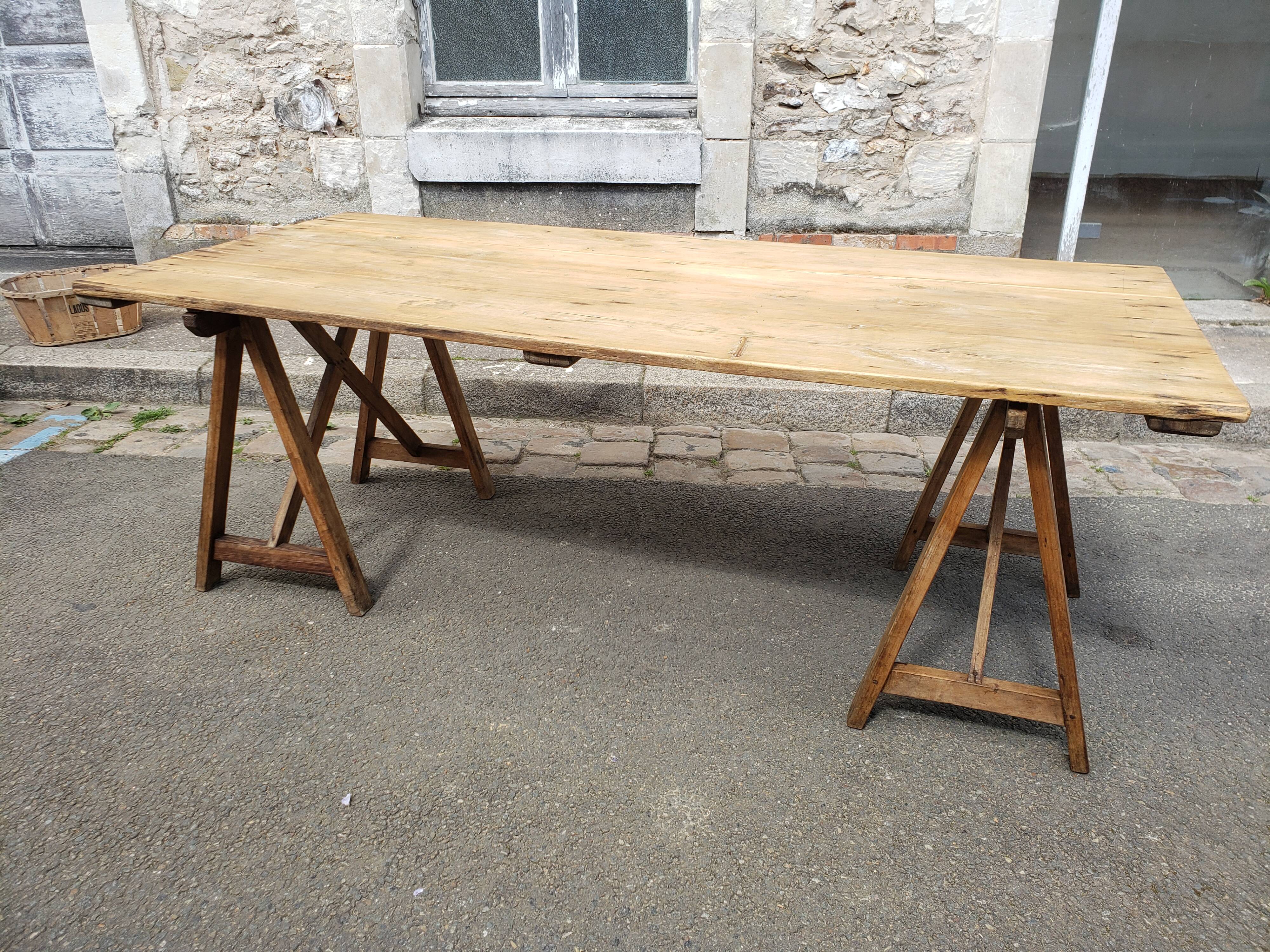 Farm or workshop table on trestles