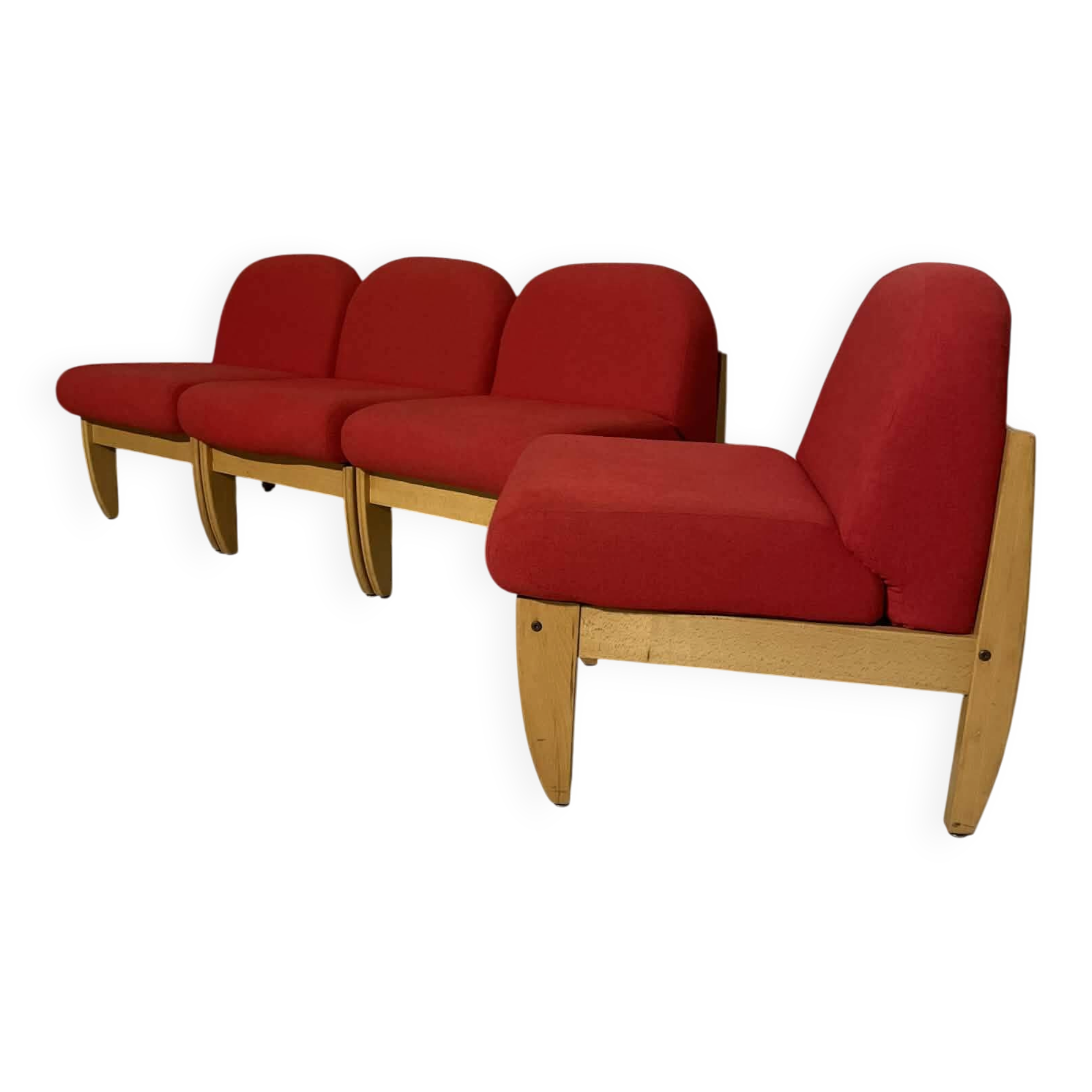 Chauffeuse vintage tissu rouge et bois clair