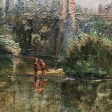 Charles ripault, active early 20th century. la roche-posay. oil/cardboard.