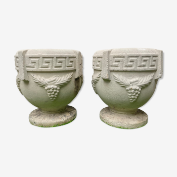 Pair of Composite Stone Urn Planters Greek Style