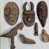 Collection of passport masks and sculptures in wood and terracotta, 7 pieces, 5 to 18 cm