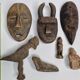 Collection de masques passeports et sculptures en bois et terre cuite, 7 pièces, 5 à 18 cm