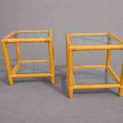 Paire de tables d’appoint en rotin et verre – style vintage années 70