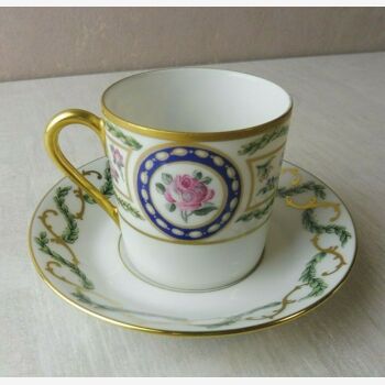 Set of porcelain cup and under cup, Louveciennes décor, Haviland Limoges