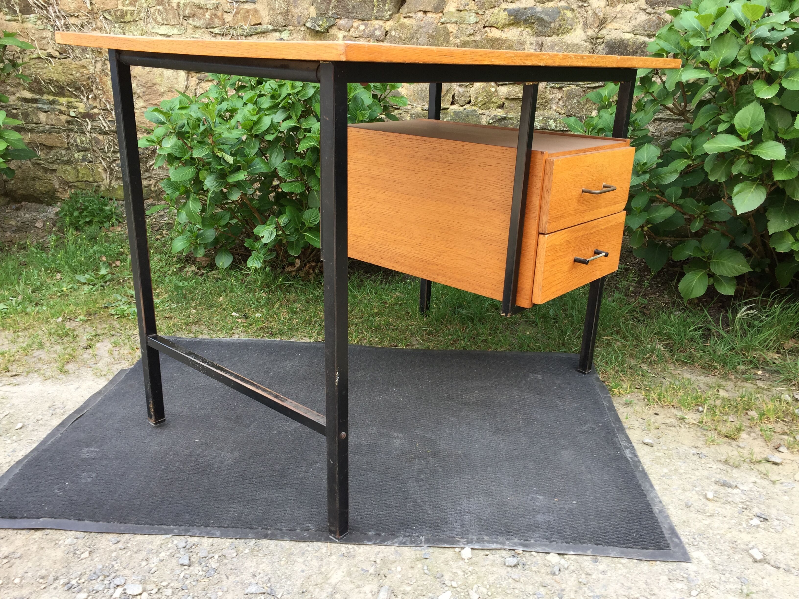 Vintage modernist office in oak and metal tubular base