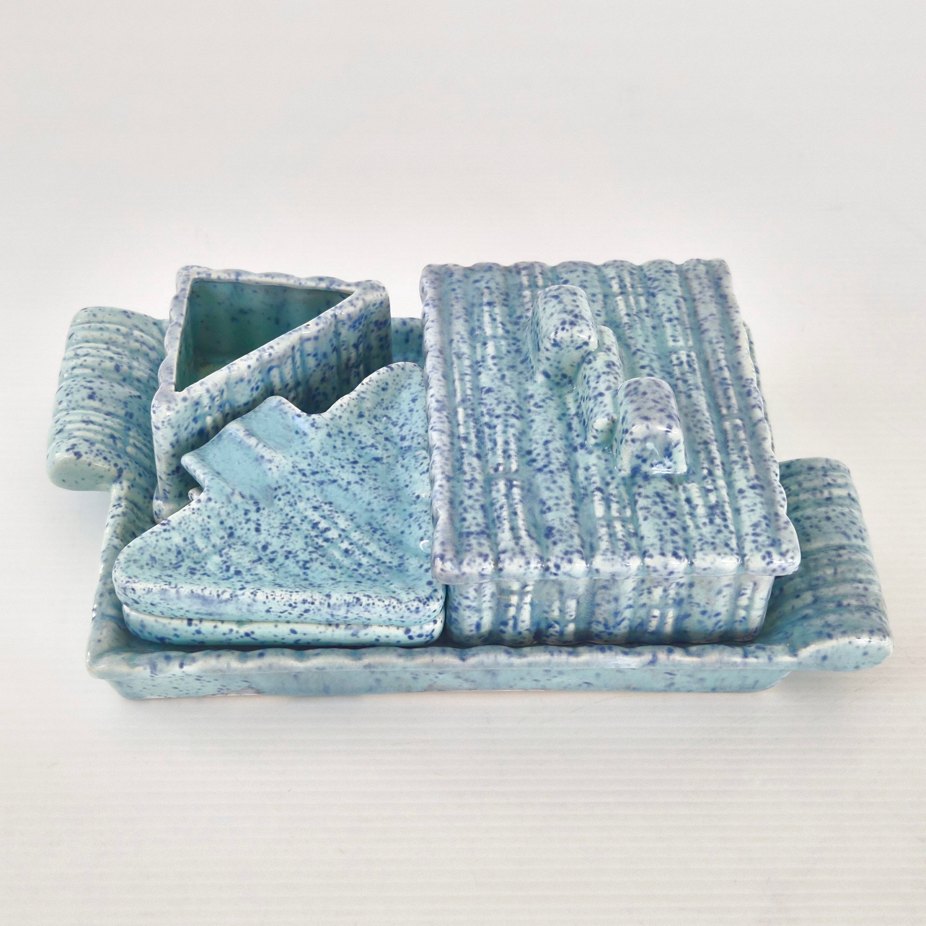 Ensemble a tabac ceramique bleue vintage 1950 italien 50s 1950s rockabilly