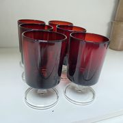 Set of 6 vintage red foot glasses