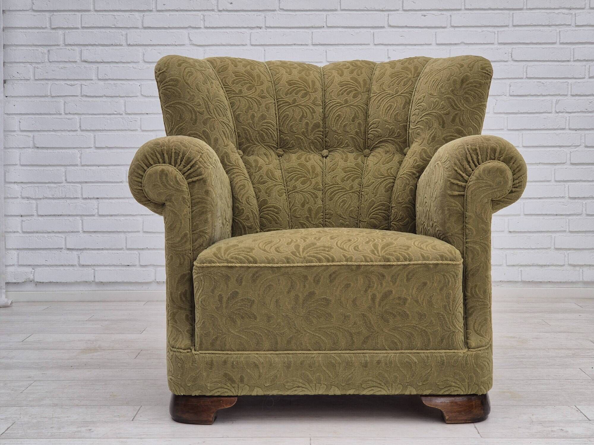 1960s, Danish vintage relax armchair, furniture cotton/wool, beech wood.