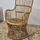 Fauteuil en Rotin Bambou vintage 1950s design -H85cm