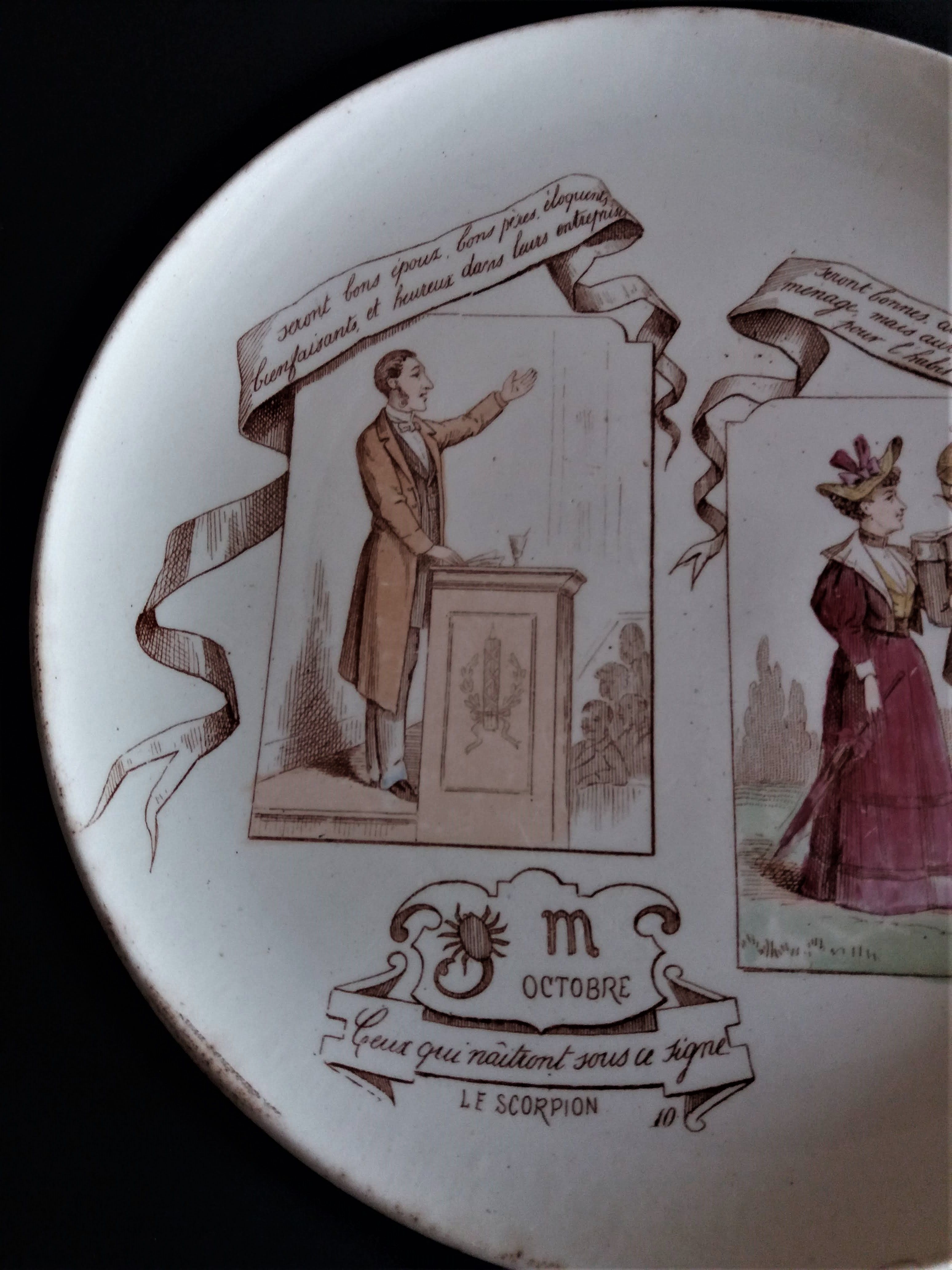 Plate themed horoscopes sign of the scorpion Creil and Montereau End 19th