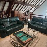 2 Texas green leather sofas