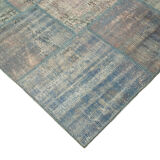 Handwoven turkish contemporary 175 cm x 242 cm blue patchwork carpet