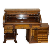 Shannon File Co drum desk in Victorian walnut with certificate.