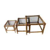 Trio of coffee tables in vintage rattan
