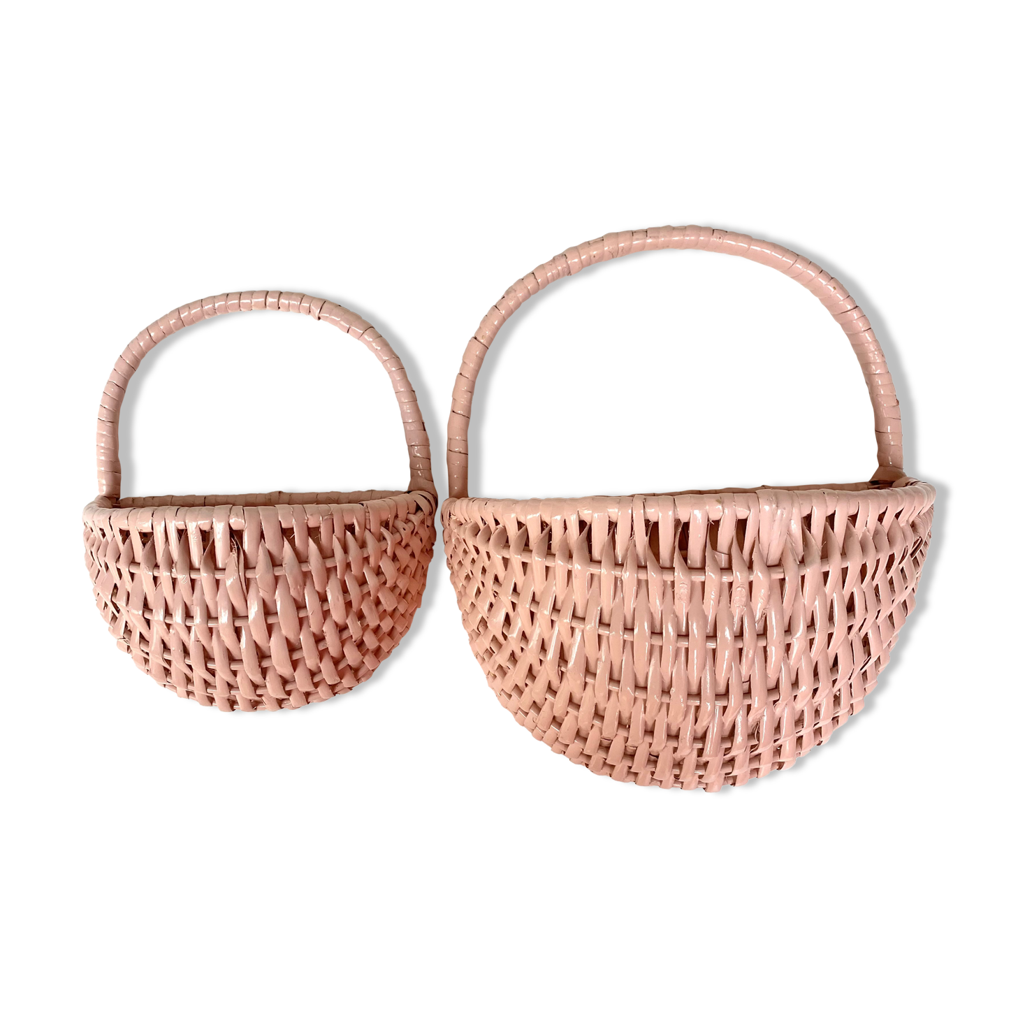 Vintage wall pans in woven wicker