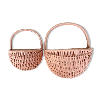 Vintage wall pans in woven wicker