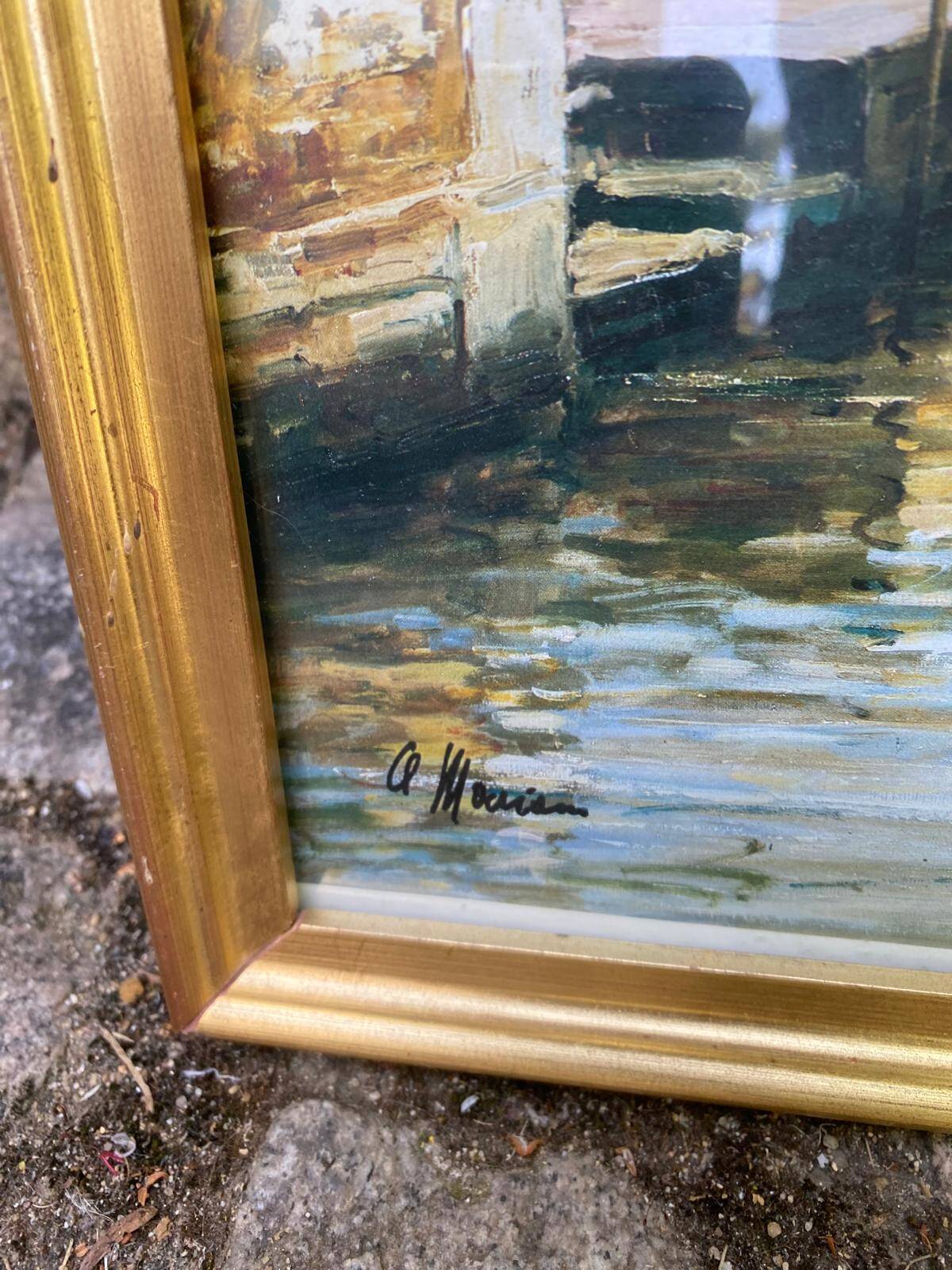 Printed tableau reproduction of a canal scene in Venice 1960