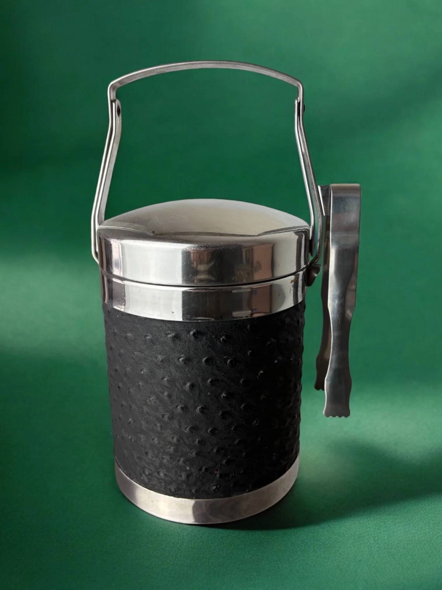Regency leather ice bucket with tongs, Italy, circa 1970s