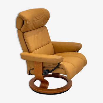 Fauteuil chaise longue Ekornes en cuir scandinave norvège, Chamois