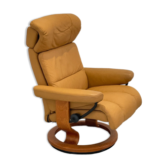 Fauteuil chaise longue Ekornes en cuir scandinave norvège, Chamois