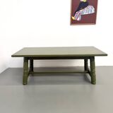 Glossy olive green lacquered dining table — DLG Georges Robert, Circa 1970