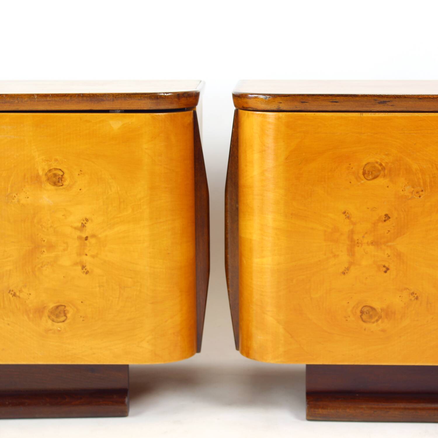 Pair Of Art Deco Bedside Tables, Walnut Veneer, Czechoslovakia, 1940s