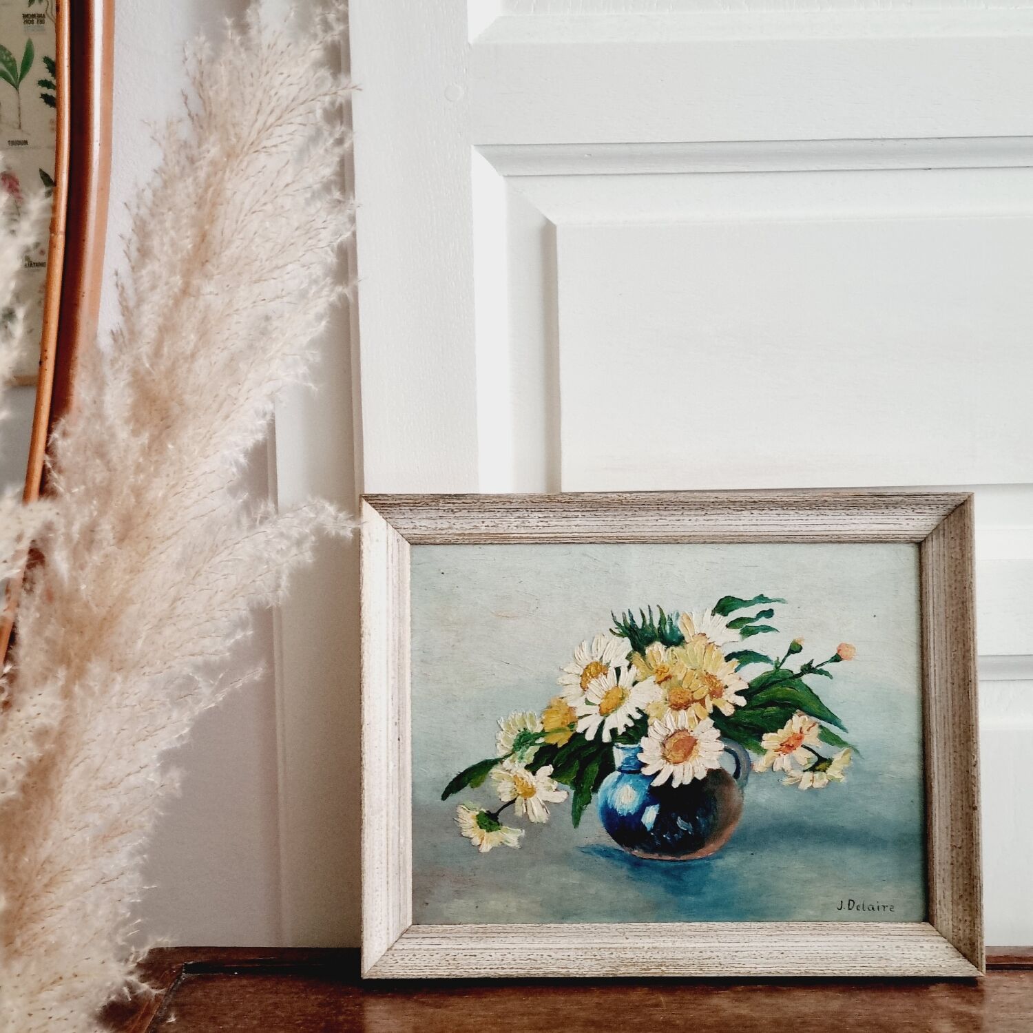 Oil on wood bouquet of daisies