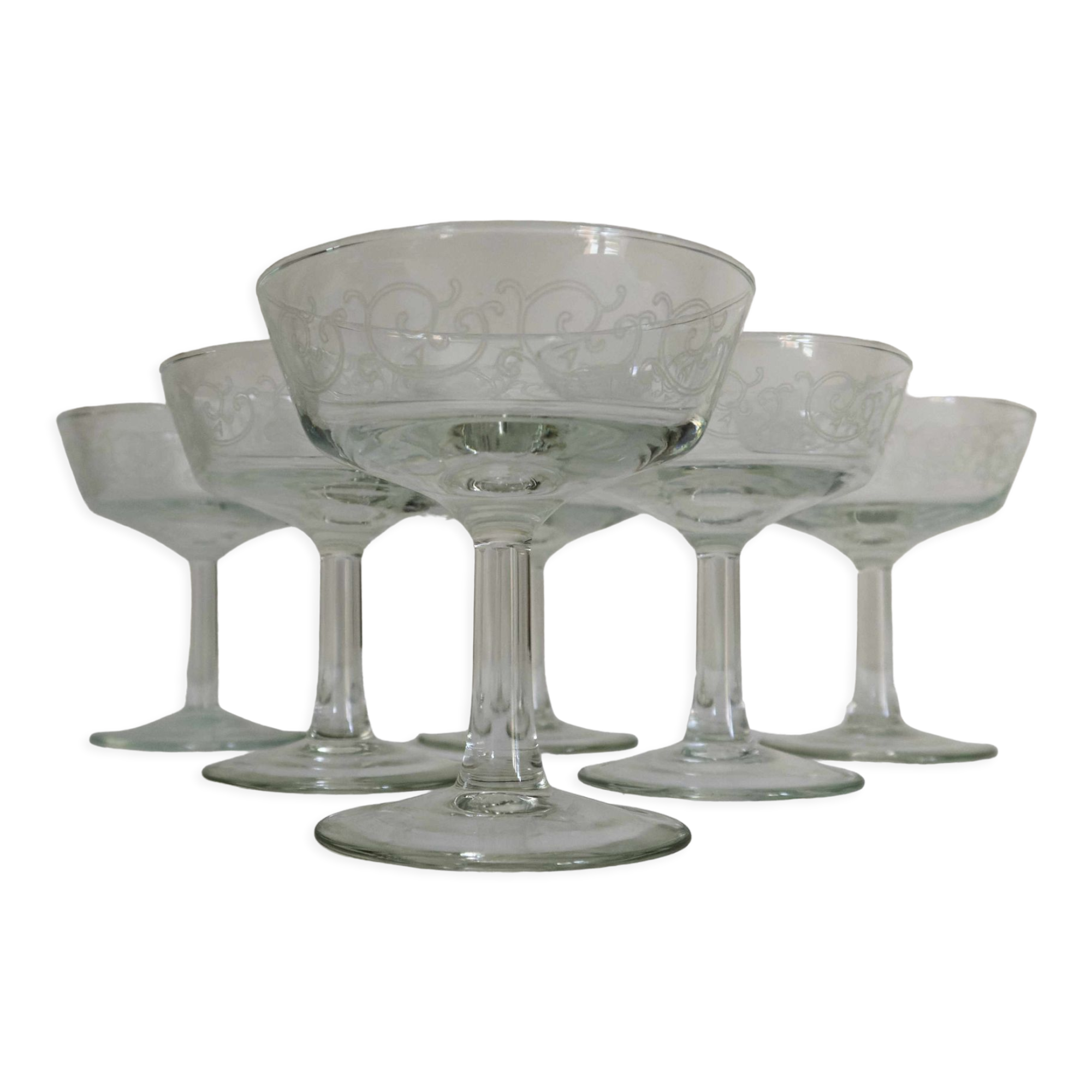 Lot 6 glasses champagne arabesque décor