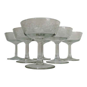 Lot 6 glasses champagne arabesque décor