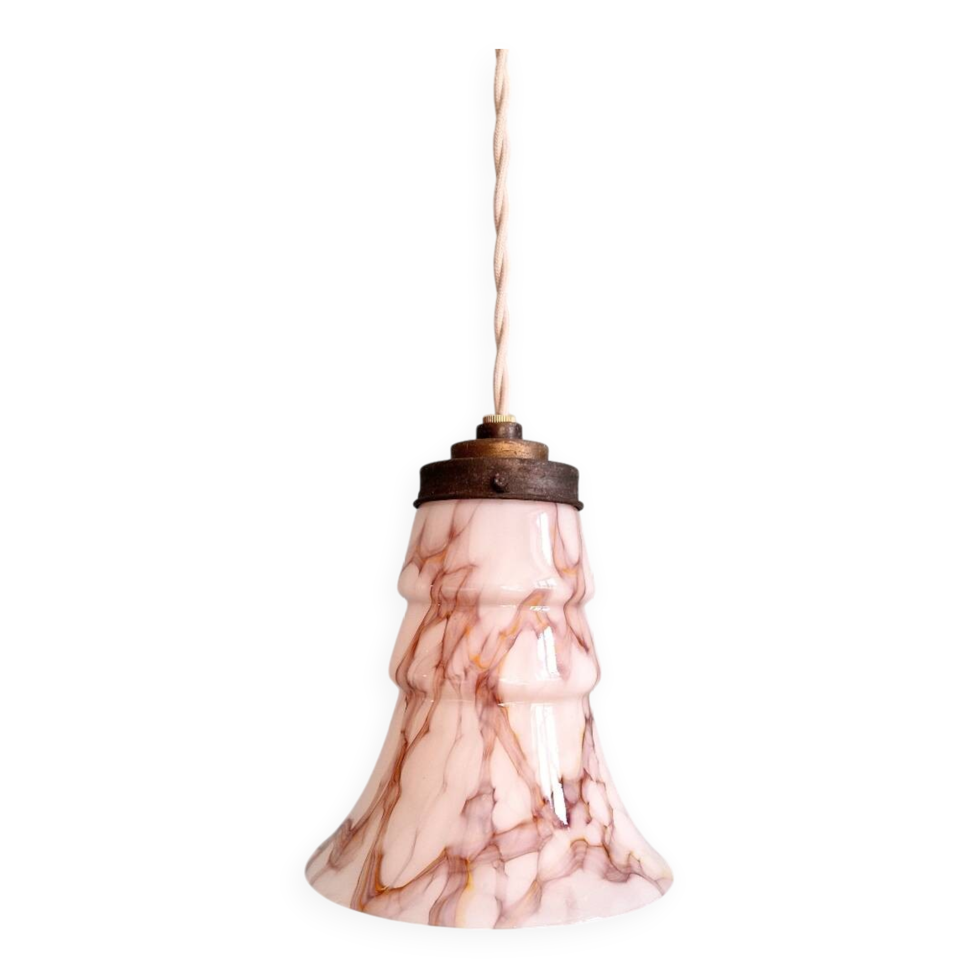 Art Deco pendant light in pink marbled opaline (4 available)