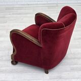 1950s, Danish relax armchair, cherry-red furniture velour, dark beech wood.