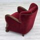1950s, Danish relax armchair, cherry-red furniture velour, dark beech wood.
