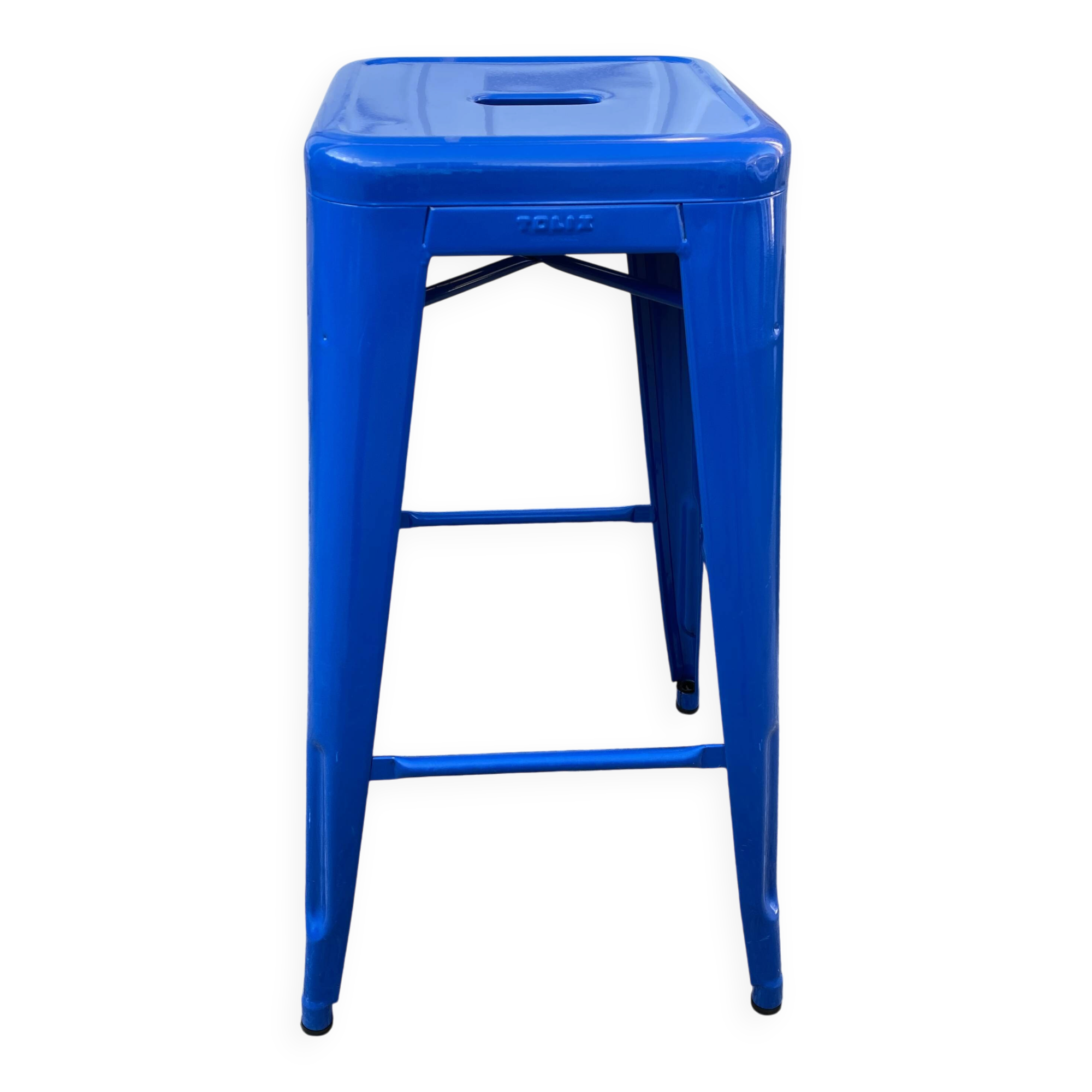 Genuine tolix h75 industrial metal bar stool, stackable, blue.