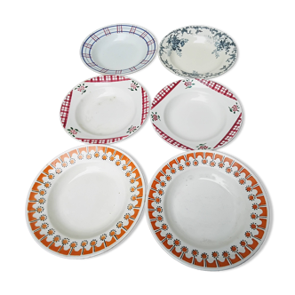 Set of six mismatched soup plates