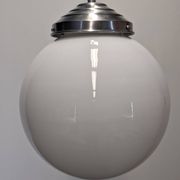 XL Art Deco white opaline ball pendant light, France circa 1920