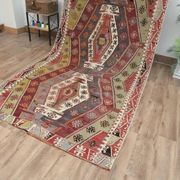 1970s Vintage Turkish Handmade Wool Cotton Colorful Kilim Rug 157x365